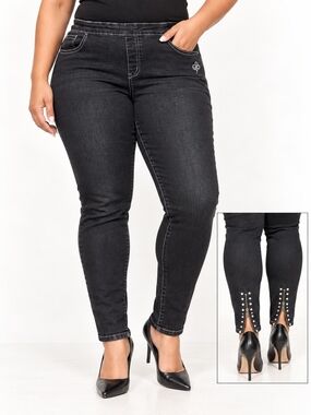 Southpole Y2K Black Rhinestone Zip Ankle Skinny Jeans Plus 2X